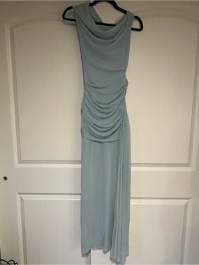 bec + bridge Pale Blue Draped One-Shoulder Wedding Dress